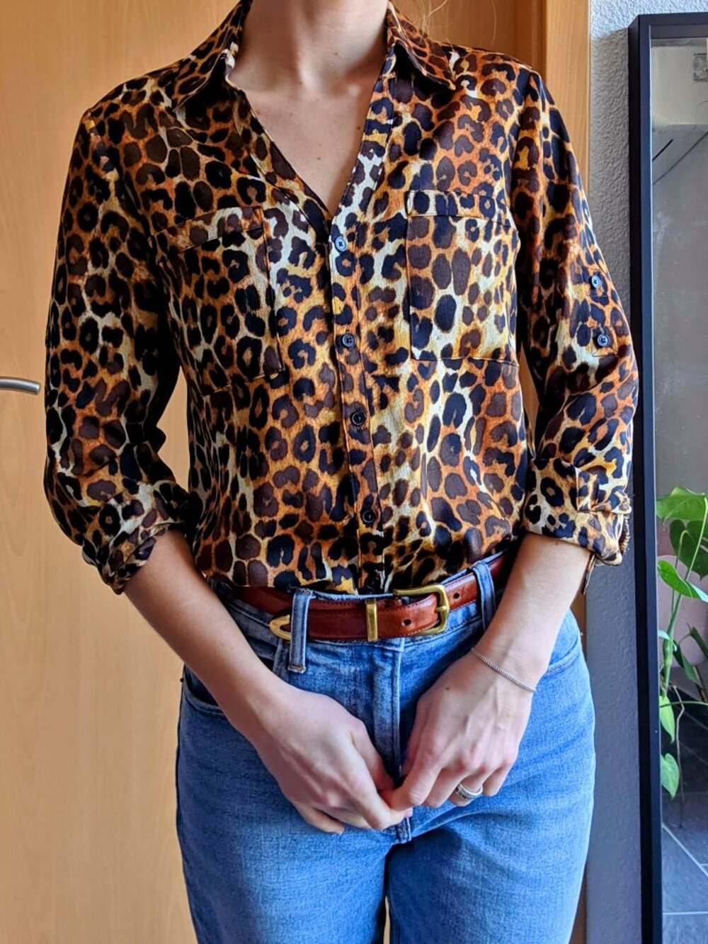Express The Portofino Shirt Slim Fit Button Down Long Sleeve Top Cheetah Size XS - Picture 11 of 16